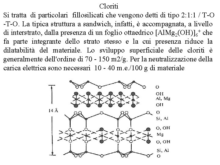 Cloriti Si tratta di particolari fillosilicati che vengono detti di tipo 2: 1: 1