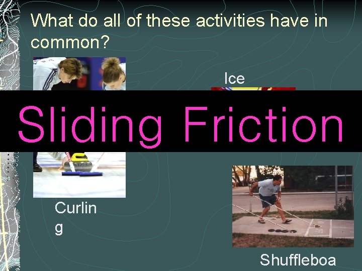 What do all of these activities have in common? Ice Hockey Sliding Friction Curlin