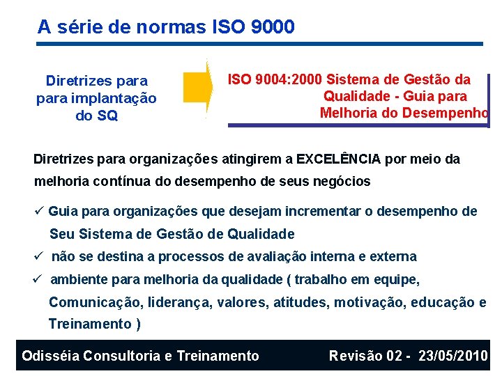 A série de normas ISO 9000 Diretrizes para implantação do SQ ISO 9004: 2000