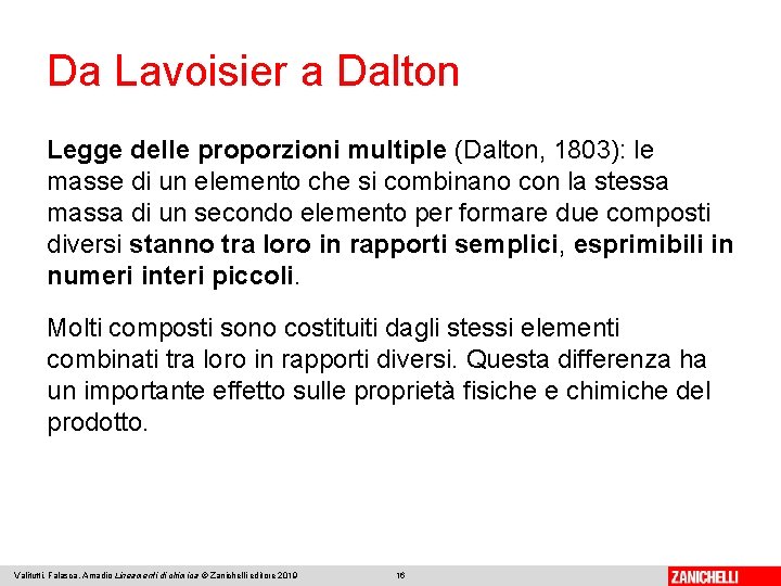 Da Lavoisier a Dalton Legge delle proporzioni multiple (Dalton, 1803): le masse di un Da Lavoisier a Dalton Legge delle proporzioni multiple (Dalton, 1803): le masse di un