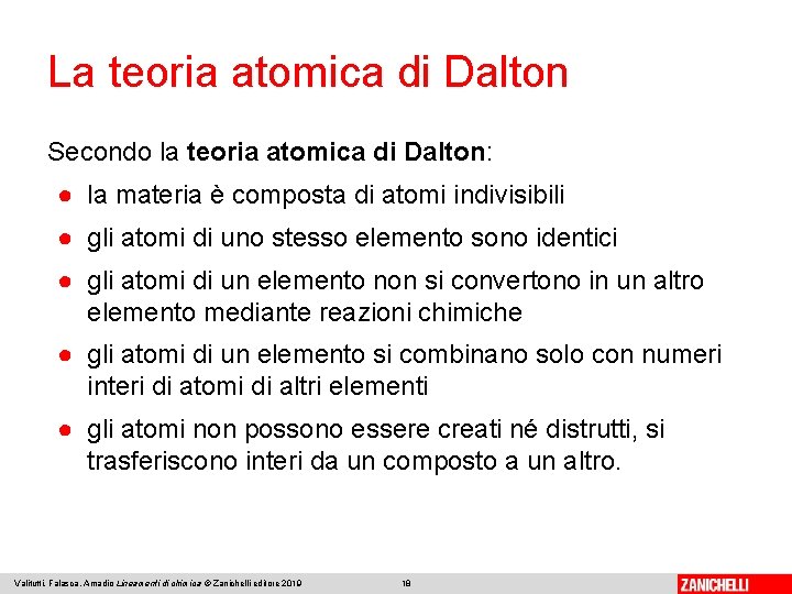 La teoria atomica di Dalton Secondo la teoria atomica di Dalton: ● la materia La teoria atomica di Dalton Secondo la teoria atomica di Dalton: ● la materia