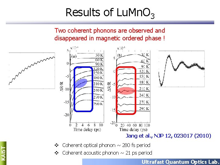 Results of Lu. Mn. O 3 Two coherent phonons are observed and disappeared in