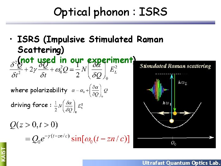 Optical phonon : ISRS • ISRS (Impulsive Stimulated Raman Scattering) (not used in our Optical phonon : ISRS • ISRS (Impulsive Stimulated Raman Scattering) (not used in our