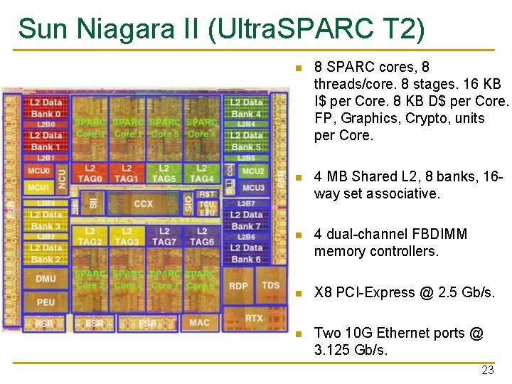 Sun Niagara II (Ultra. SPARC T 2) n 8 SPARC cores, 8 threads/core. 8