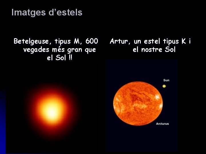 Imatges d’estels Betelgeuse, tipus M, 600 vegades més gran que el Sol !! Artur,