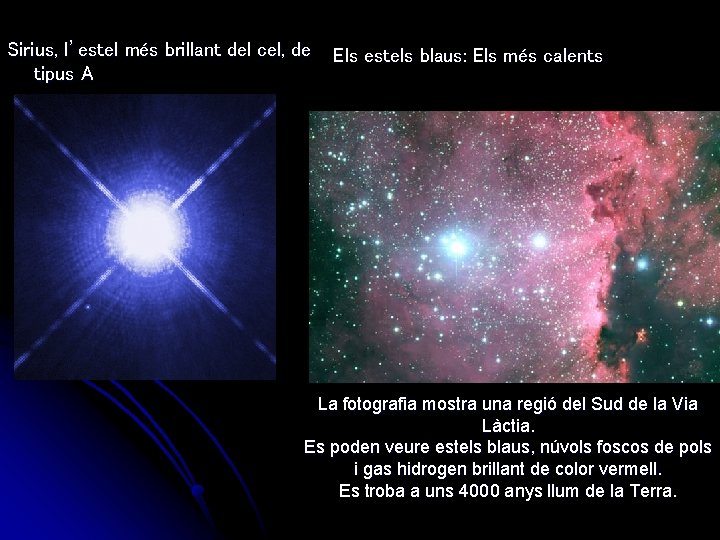 Sirius, l’estel més brillant del cel, de tipus A Els estels blaus: Els més