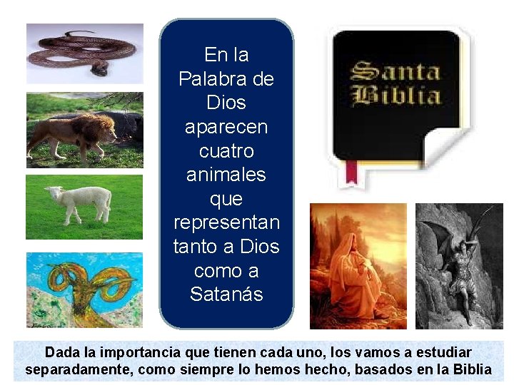 En la Palabra de Dios aparecen cuatro animales que representan tanto a Dios como