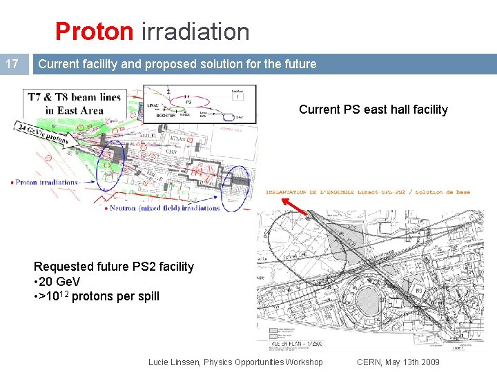 Proton irradiation 17 Current facility and proposed solution for the future Current PS east Proton irradiation 17 Current facility and proposed solution for the future Current PS east