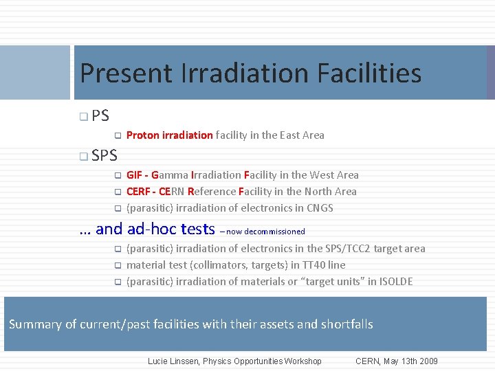 Present Irradiation Facilities 22 q PS q q Proton irradiation facility in the East Present Irradiation Facilities 22 q PS q q Proton irradiation facility in the East