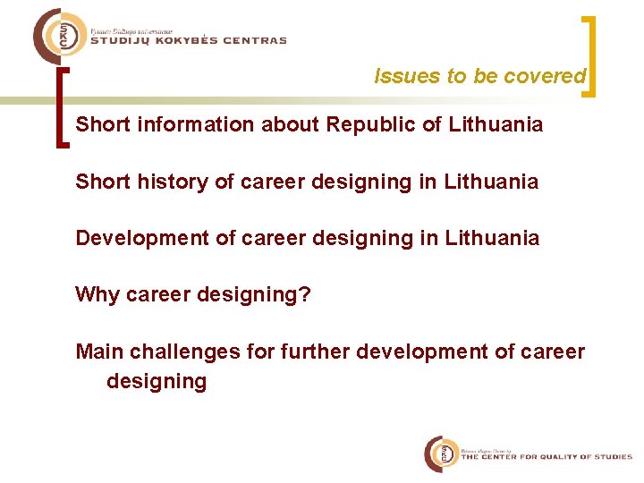 Issues to be covered Short information about Republic of Lithuania Short history of career