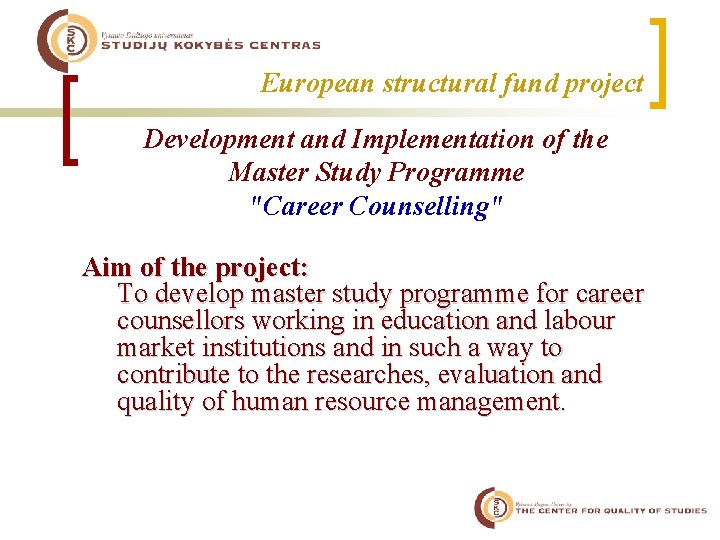 European structural fund project Development and Implementation of the Master Study Programme "Career Counselling"