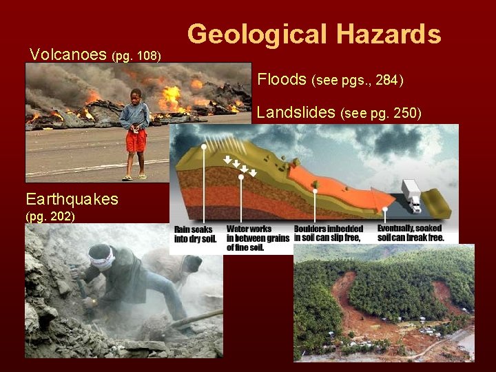 Volcanoes (pg. 108) Geological Hazards Floods (see pgs. , 284) Landslides (see pg. 250)