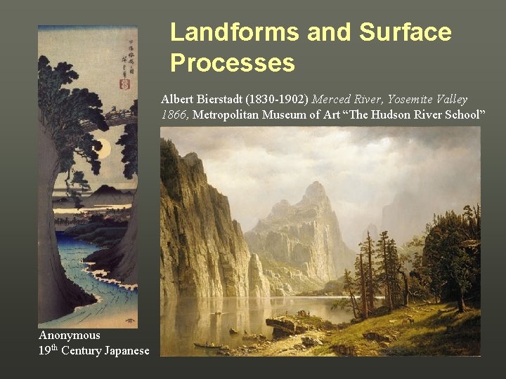 Landforms and Surface Processes Albert Bierstadt (1830 -1902) Merced River, Yosemite Valley 1866, Metropolitan