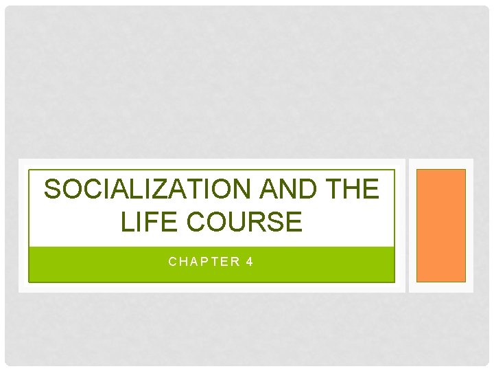 SOCIALIZATION AND THE LIFE COURSE CHAPTER 4 
