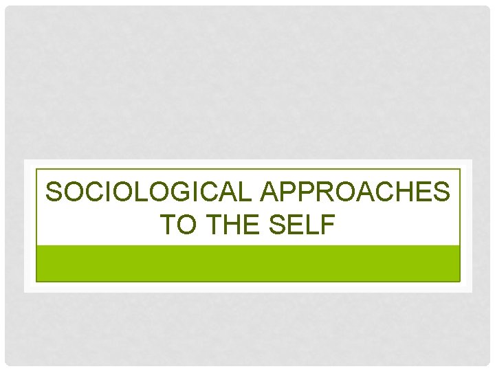 SOCIOLOGICAL APPROACHES TO THE SELF 