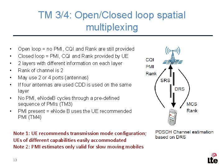 TM 3/4: Open/Closed loop spatial multiplexing • • • Open loop = no PMI,