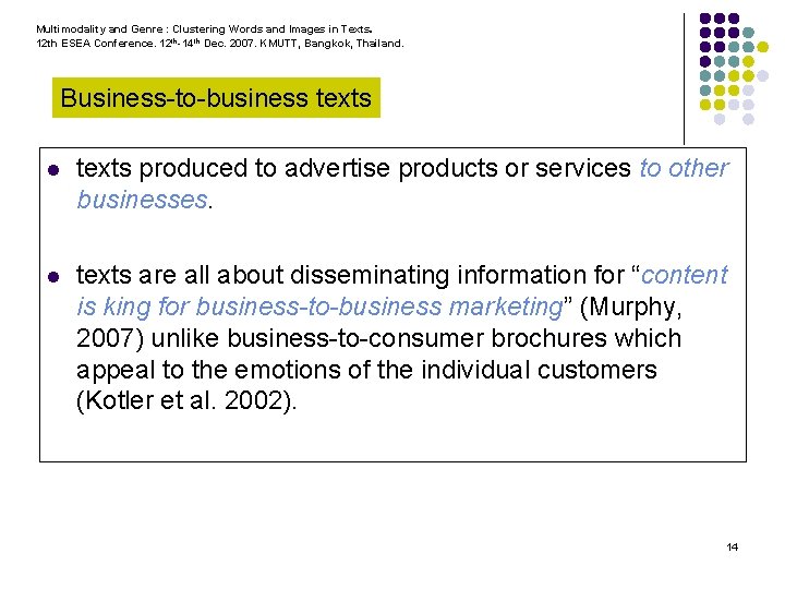 Multimodality and Genre : Clustering Words and Images in Texts. 12 th ESEA Conference.