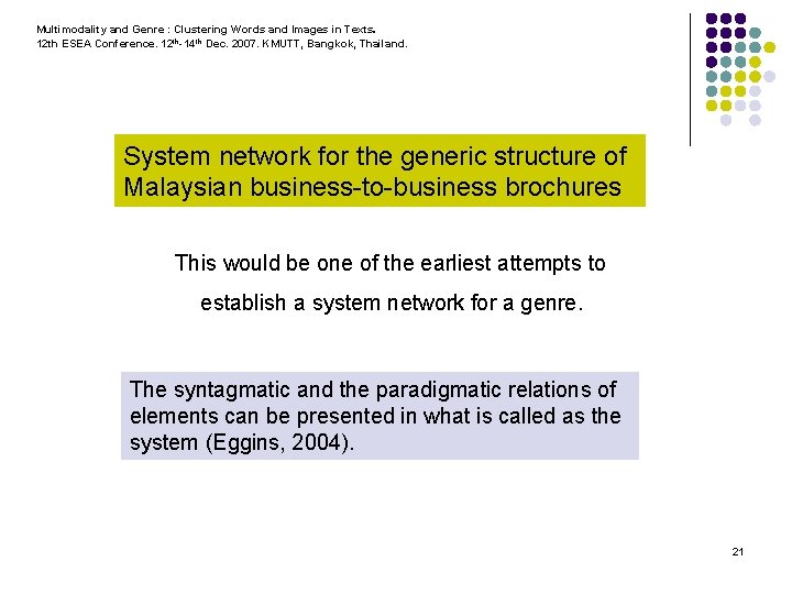 Multimodality and Genre : Clustering Words and Images in Texts. 12 th ESEA Conference.