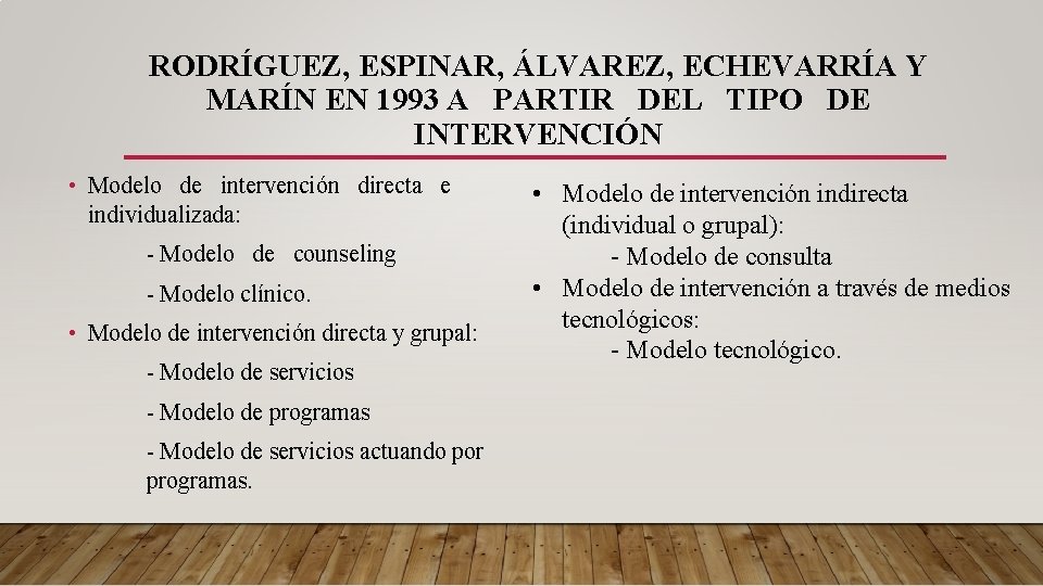 RODRÍGUEZ, ESPINAR, ÁLVAREZ, ECHEVARRÍA Y MARÍN EN 1993 A PARTIR DEL TIPO DE INTERVENCIÓN
