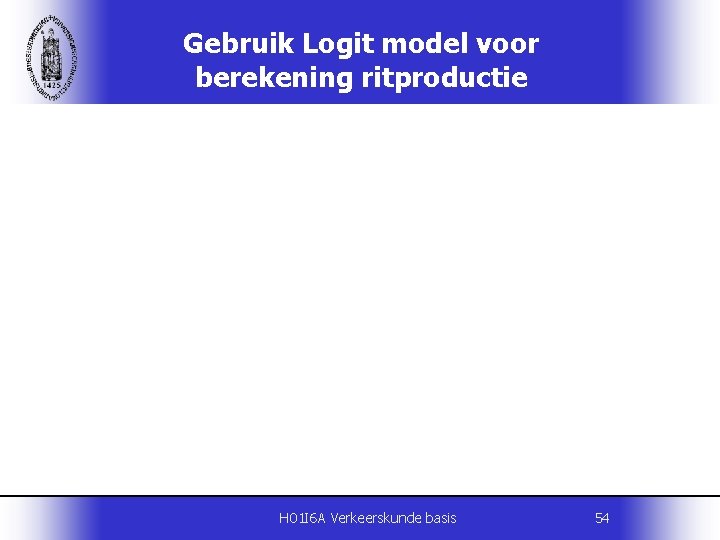 Gebruik Logit model voor berekening ritproductie H 01 I 6 A Verkeerskunde basis 54