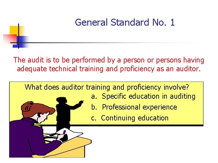 General Standard No. 1 The audit is to be performed by a person or