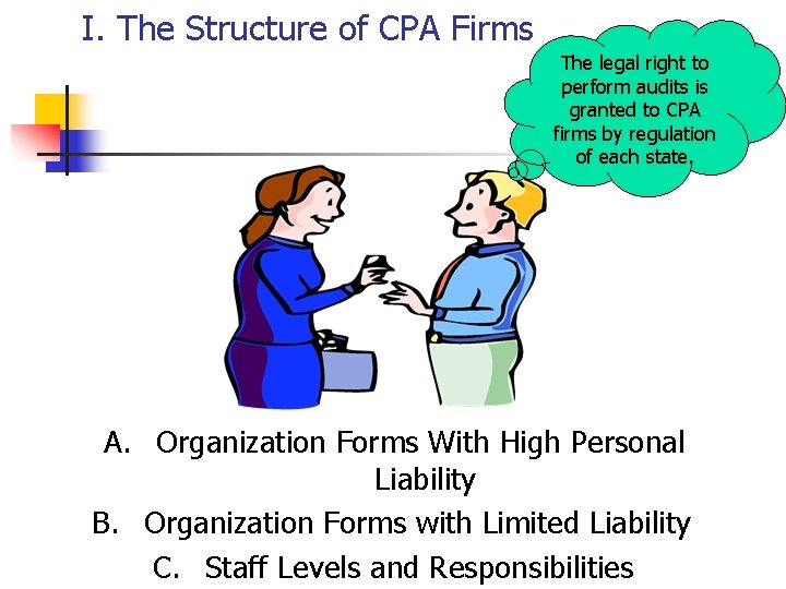 I. The Structure of CPA Firms The legal right to perform audits is granted
