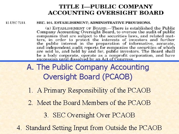 A. The Public Company Accounting Oversight Board (PCAOB) 1. A Primary Responsibility of the
