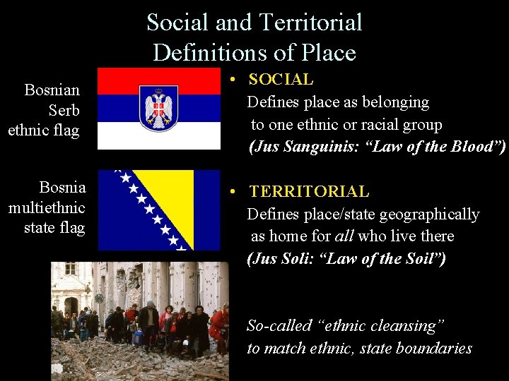 Social and Territorial Definitions of Place Bosnian Serb ethnic flag Bosnia multiethnic state flag
