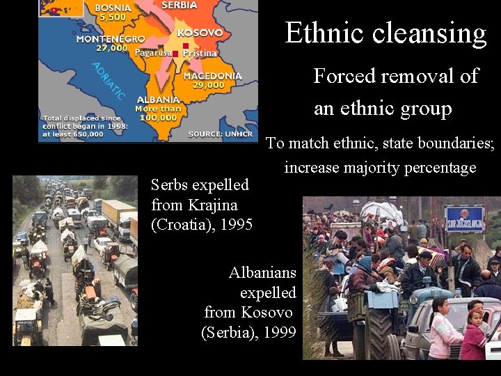 Ethnic cleansing Forced removal of an ethnic group Serbs expelled from Krajina (Croatia), 1995