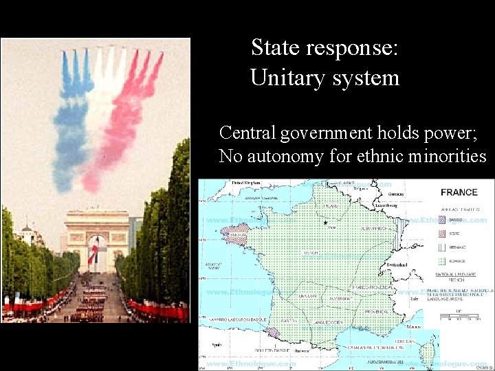 State response: Unitary system Central government holds power; No autonomy for ethnic minorities 