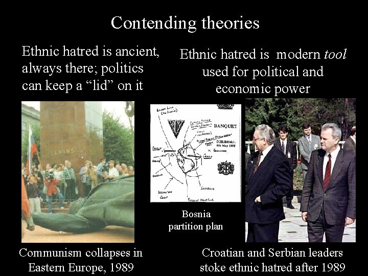 Contending theories Ethnic hatred is ancient, always there; politics can keep a “lid” on