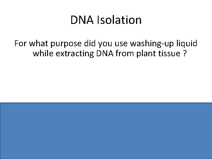 DNA Isolation For what purpose did you use washing-up liquid while extracting DNA from