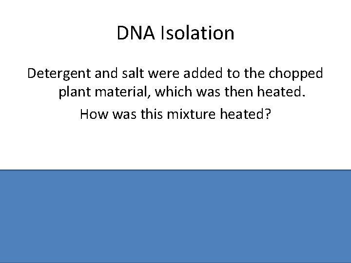 DNA Isolation Detergent and salt were added to the chopped plant material, which was