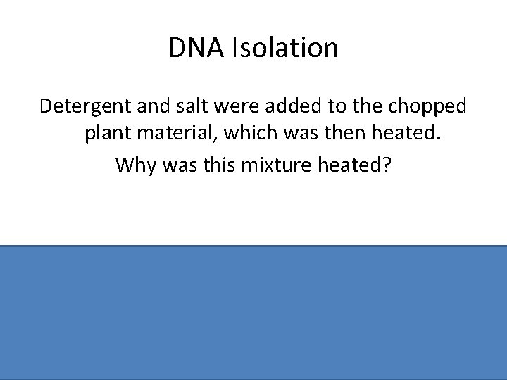 DNA Isolation Detergent and salt were added to the chopped plant material, which was