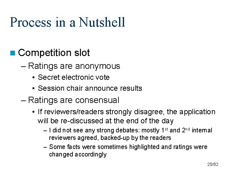 Process in a Nutshell n Competition slot – Ratings are anonymous • Secret electronic Process in a Nutshell n Competition slot – Ratings are anonymous • Secret electronic