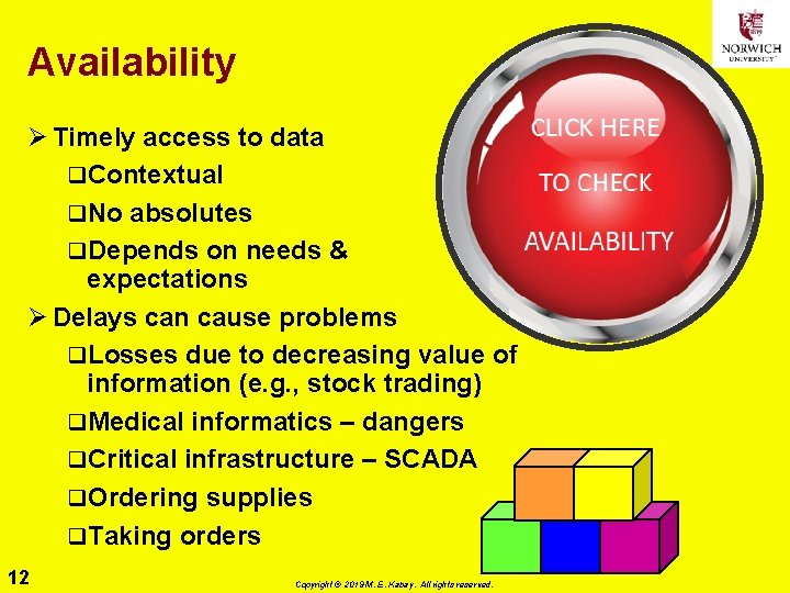 Availability Ø Timely access to data q. Contextual q. No absolutes q. Depends on