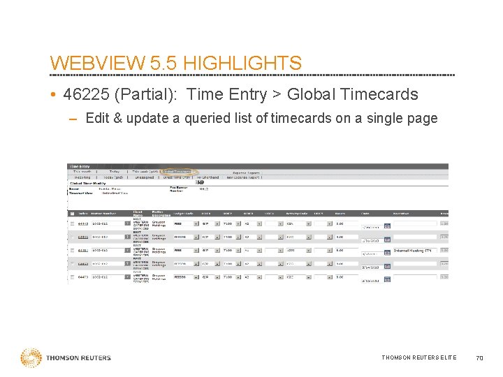 WEBVIEW 5. 5 HIGHLIGHTS • 46225 (Partial): Time Entry > Global Timecards – Edit