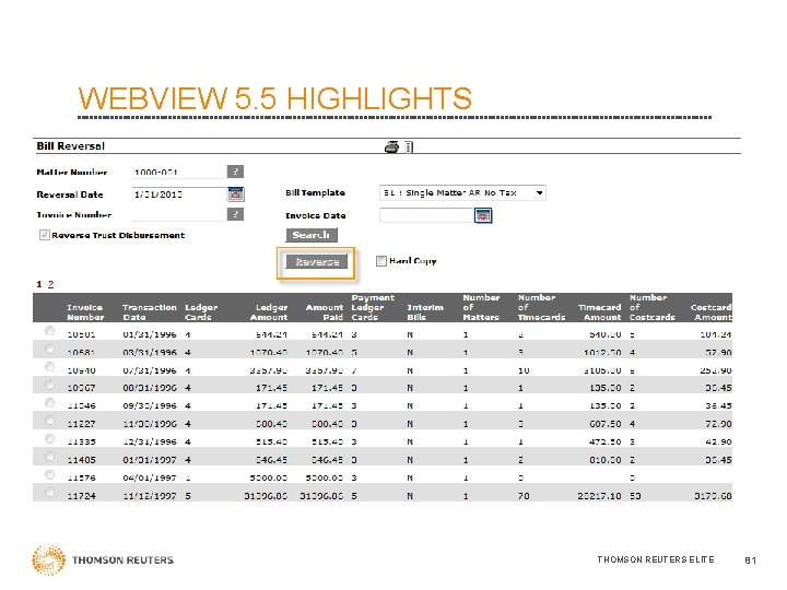WEBVIEW 5. 5 HIGHLIGHTS THOMSON REUTERS ELITE 81 