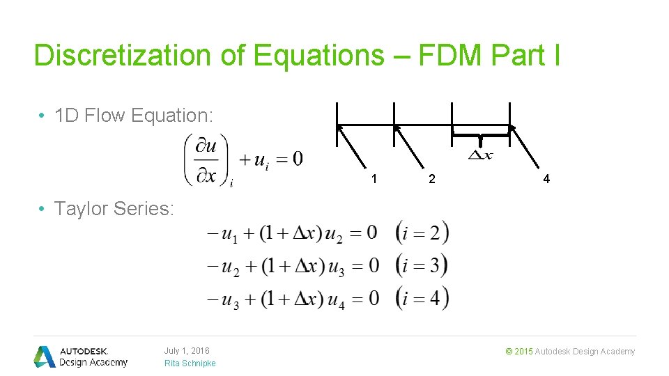 Discretization of Equations – FDM Part I • 1 D Flow Equation: 1 2