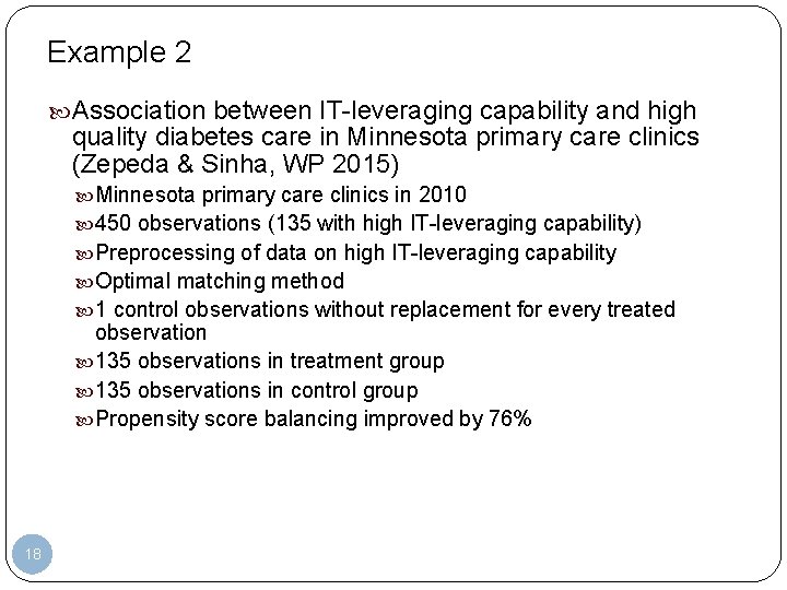 Example 2 Association between IT-leveraging capability and high quality diabetes care in Minnesota primary