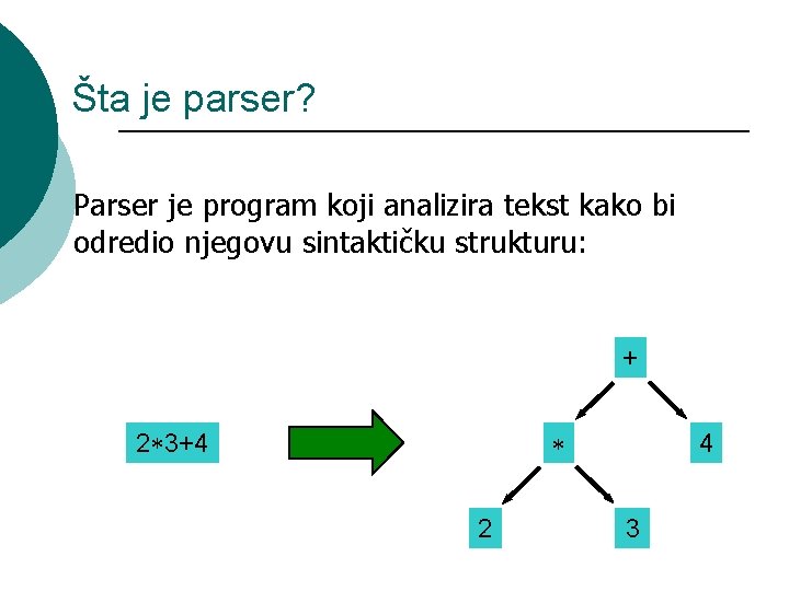 Šta je parser? Parser je program koji analizira tekst kako bi odredio njegovu sintaktičku