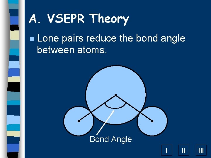 A. VSEPR Theory n Lone pairs reduce the bond angle between atoms. Bond Angle