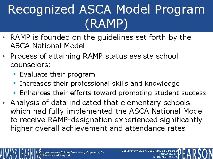 Recognized ASCA Model Program (RAMP) • RAMP is founded on the guidelines set forth