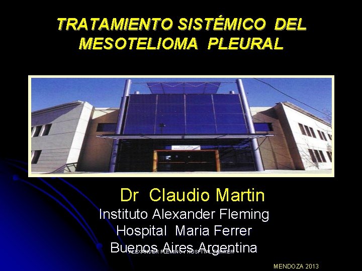 TRATAMIENTO SISTÉMICO DEL MESOTELIOMA PLEURAL Dr Claudio Martin Instituto Alexander Fleming Hospital Maria Ferrer