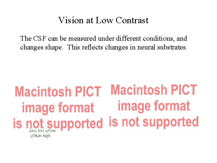 Vision at Low Contrast The CSF can be measured under different conditions, and changes