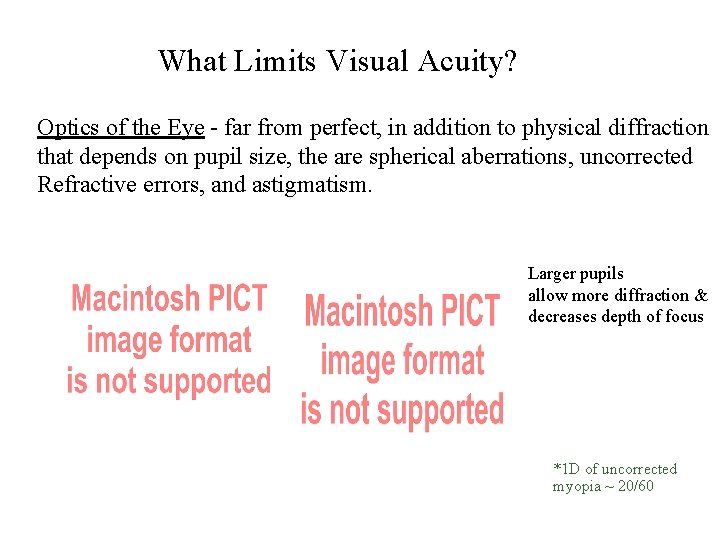 What Limits Visual Acuity? Optics of the Eye - far from perfect, in addition