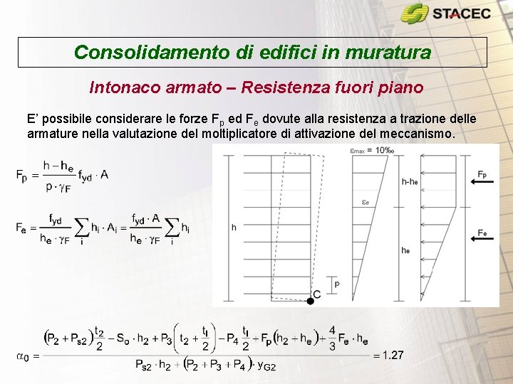 Consolidamento di edifici in muratura Intonaco armato – Resistenza fuori piano E’ possibile considerare Consolidamento di edifici in muratura Intonaco armato – Resistenza fuori piano E’ possibile considerare