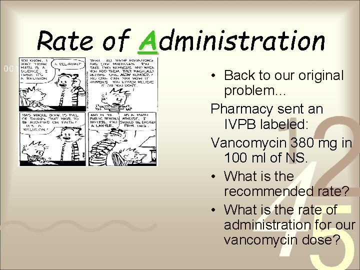 Rate of Administration • Back to our original problem… Pharmacy sent an IVPB labeled: