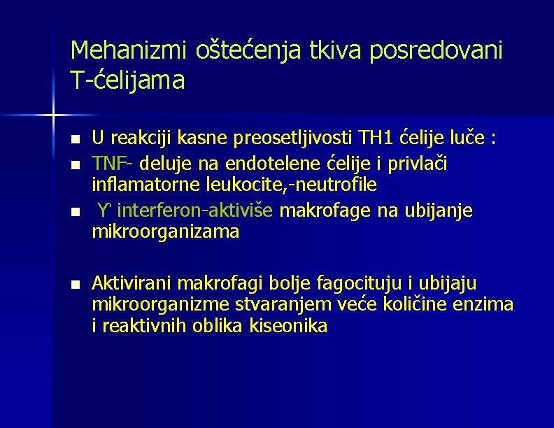 Mehanizmi oštećenja tkiva posredovani T-ćelijama n n U reakciji kasne preosetljivosti TH 1 ćelije