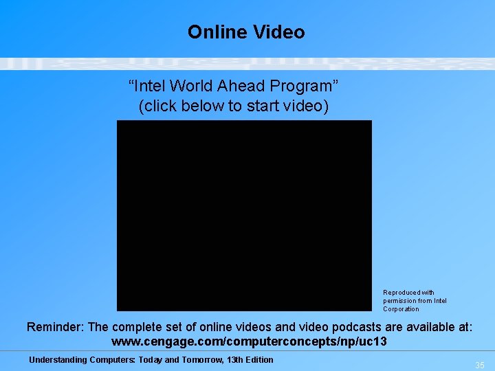 Online Video “Intel World Ahead Program” (click below to start video) Reproduced with permission